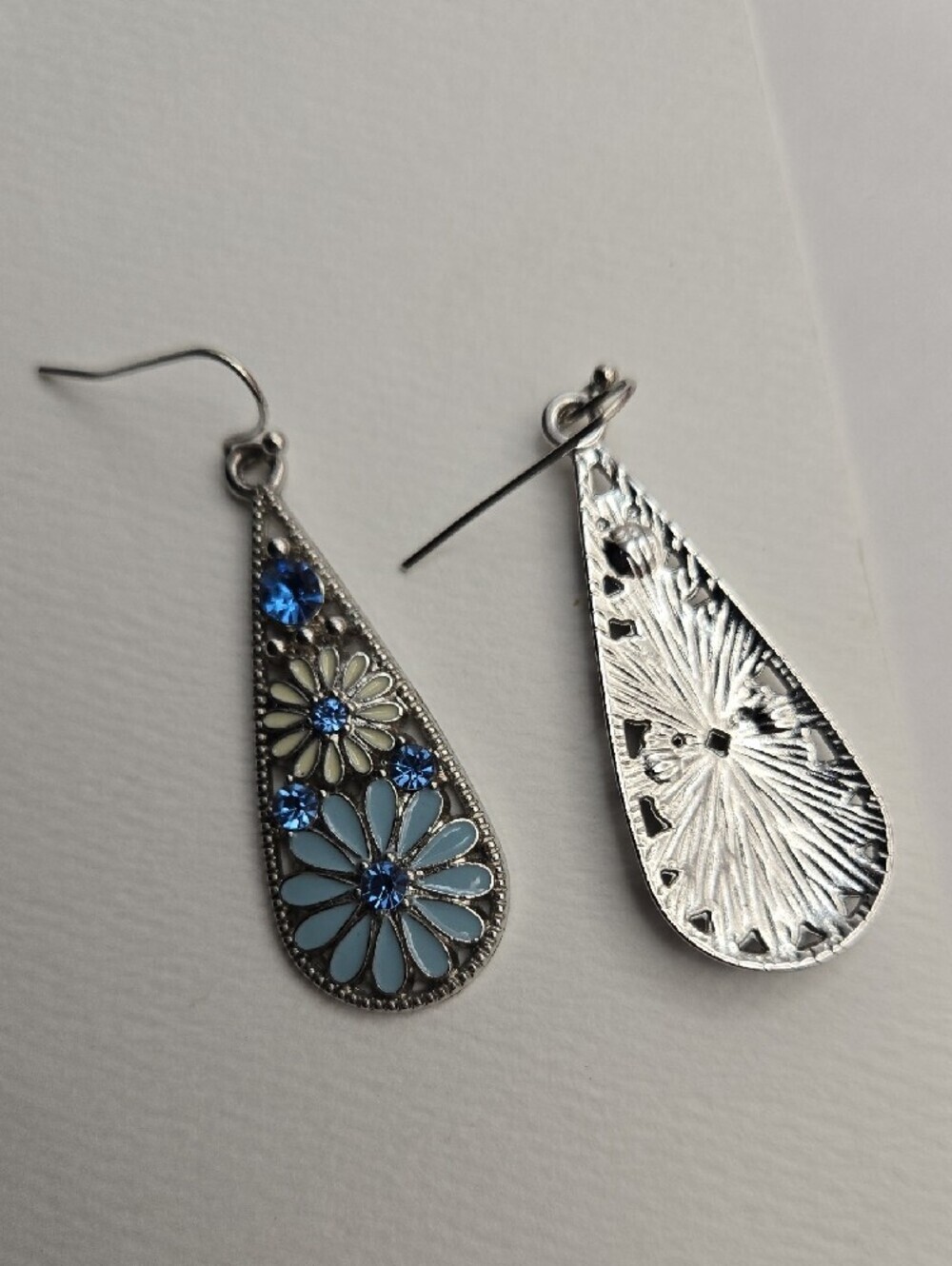 Blue and Pale Yellow Floral Teardrop Earrings - Picture 5 of 16